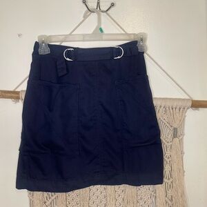 Pilcro Anthropologie Navy Blue Mina A-line Belted Minimalist Mini Skirt Size 4